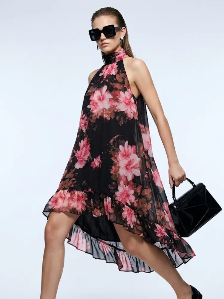 Women's Dress High Neck Halter BYMANYC ® New York PARK AVENUE PINK FLORAL - New Collection by BYMANYC ® New York