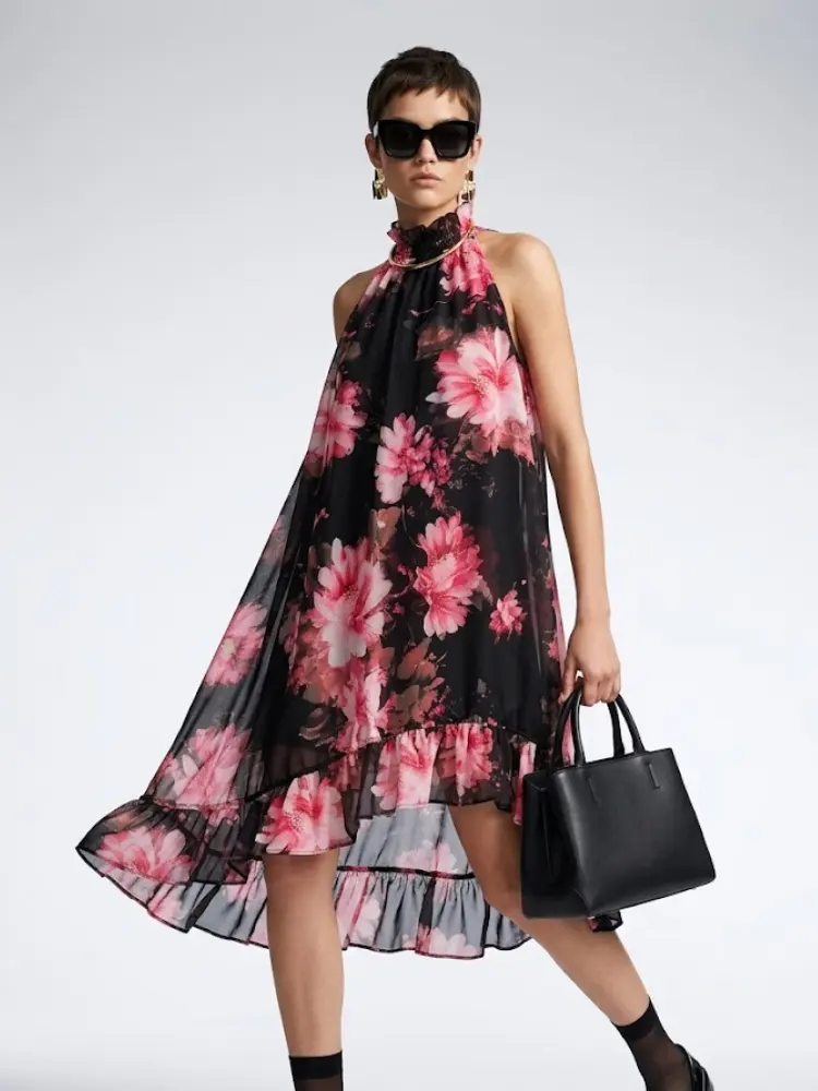 Women's Dress High Neck Halter BYMANYC ® New York PARK AVENUE PINK FLORAL - New Collection by BYMANYC ® New York