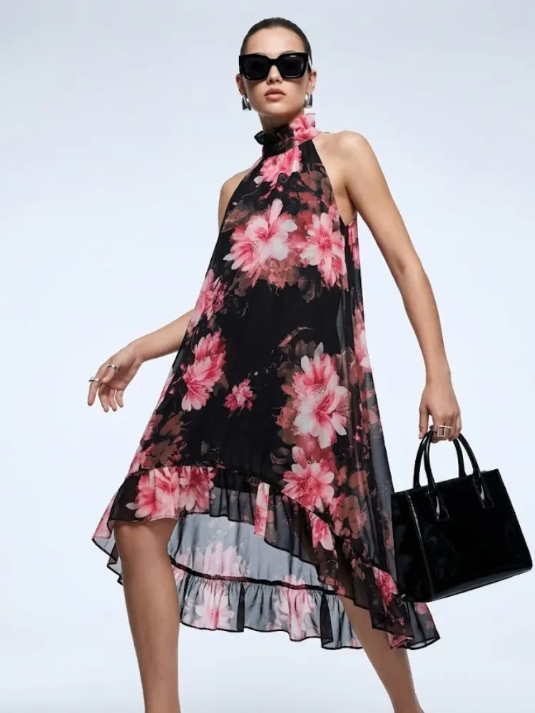 Women's Dress High Neck Halter BYMANYC ® New York PARK AVENUE PINK FLORAL - New Collection by BYMANYC ® New York