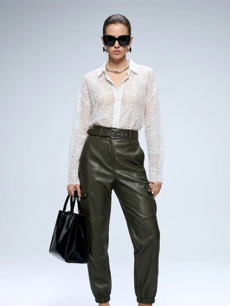 Women's Leather Cargo Pants BYMANYC ® New York SOHO OLIVE JOGGER - New Collection by BYMANYC ® New York