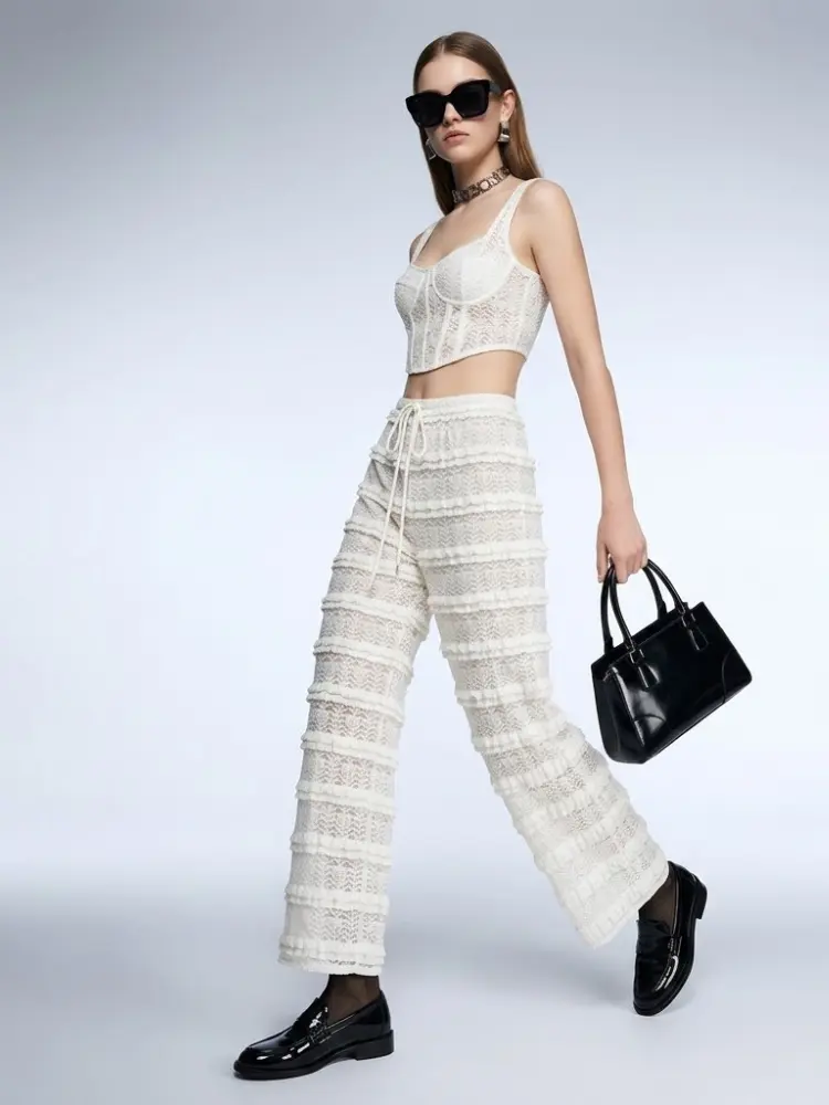 Women's Crochet Lace Pants BYMANYC ® New York HAMPTONS CREAM WIDE LEG - New Collection by BYMANYC ® New York
