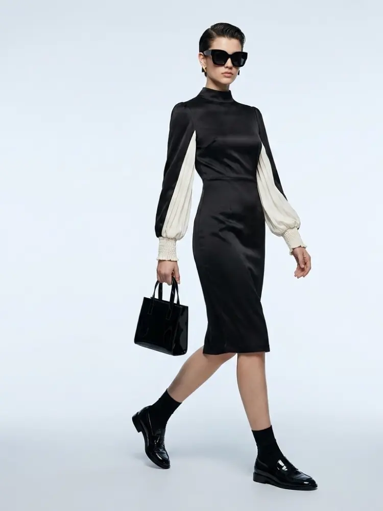 Women's Dress Satin Midi BYMANYC ® New York SOHO CONTRAST SLEEVE - New Collection by BYMANYC ® New York