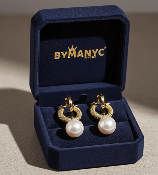Pearl Hoop Earrings Golden Luster SOHO BYMANYC ® New York by BYMANYC ® New York