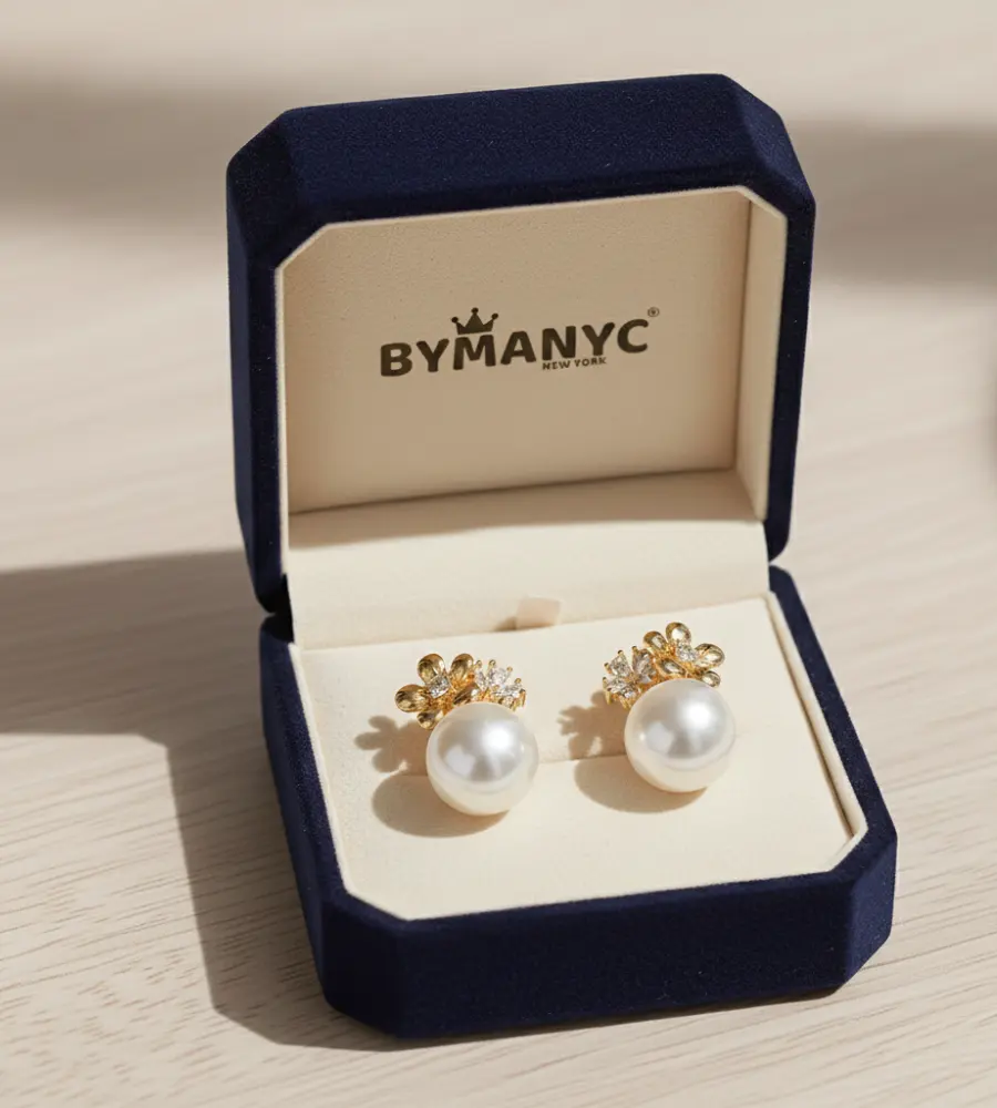 Pearl Stud Earrings Floral Bloom SOHO BYMANYC ® New York by BYMANYC ® New York