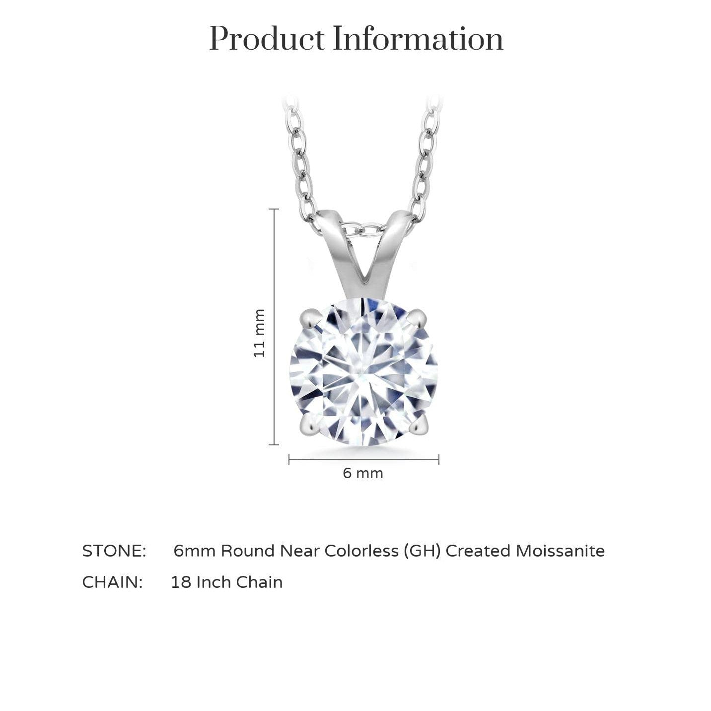 2.00 CTW Created Moissanite Solitaire Pendant Necklace – 14K Gold