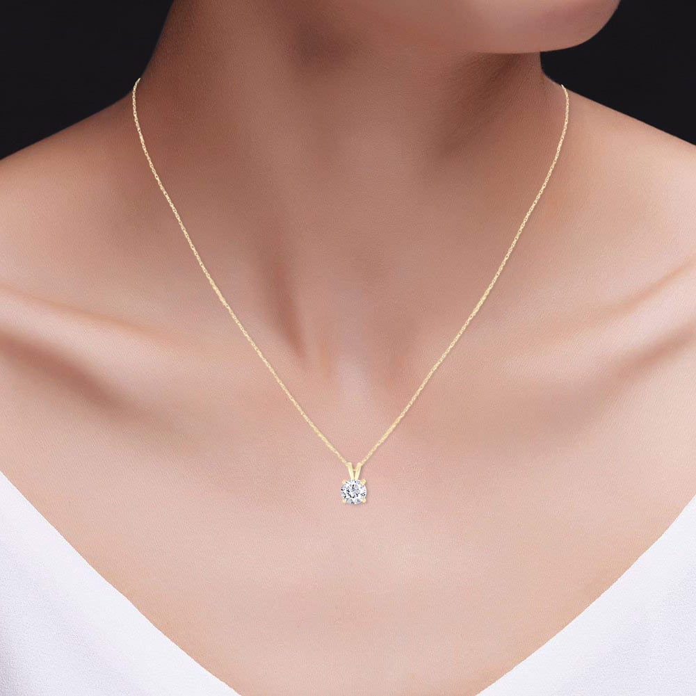 2.00 CTW Created Moissanite Solitaire Pendant Necklace – 14K Gold