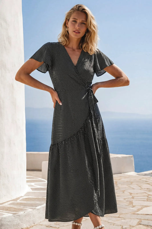 Persea Cotton Wrap Midi Dress by ELF