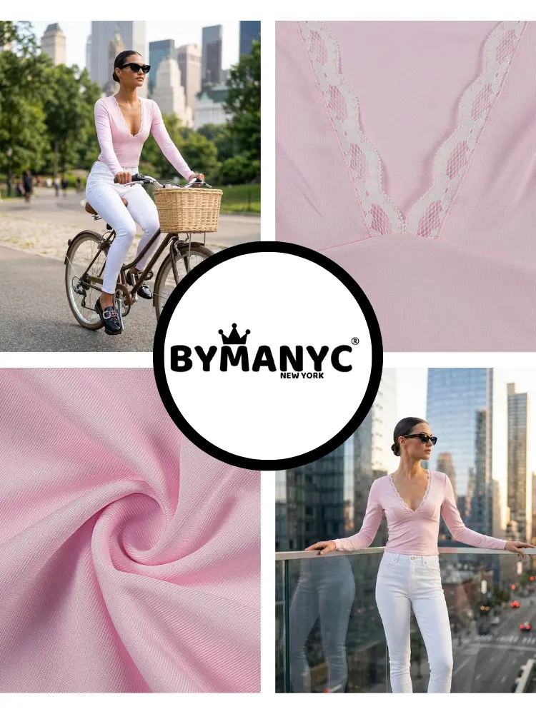 Pink CHELSEA Lace Neckline Top Prêt-à-Porter BYMANYC ® New York by BYMANYC ® New York