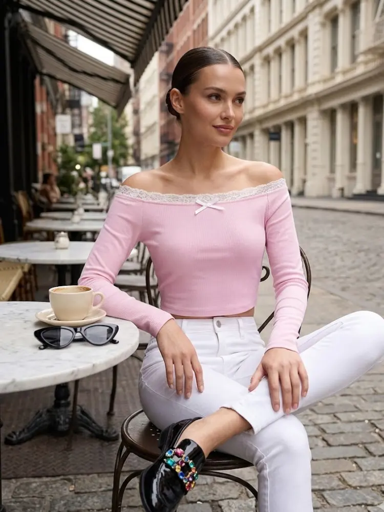 Pink GRAMERCY Off-the-Shoulder Top Prêt-à-Porter BYMANYC ® New York by BYMANYC ® New York