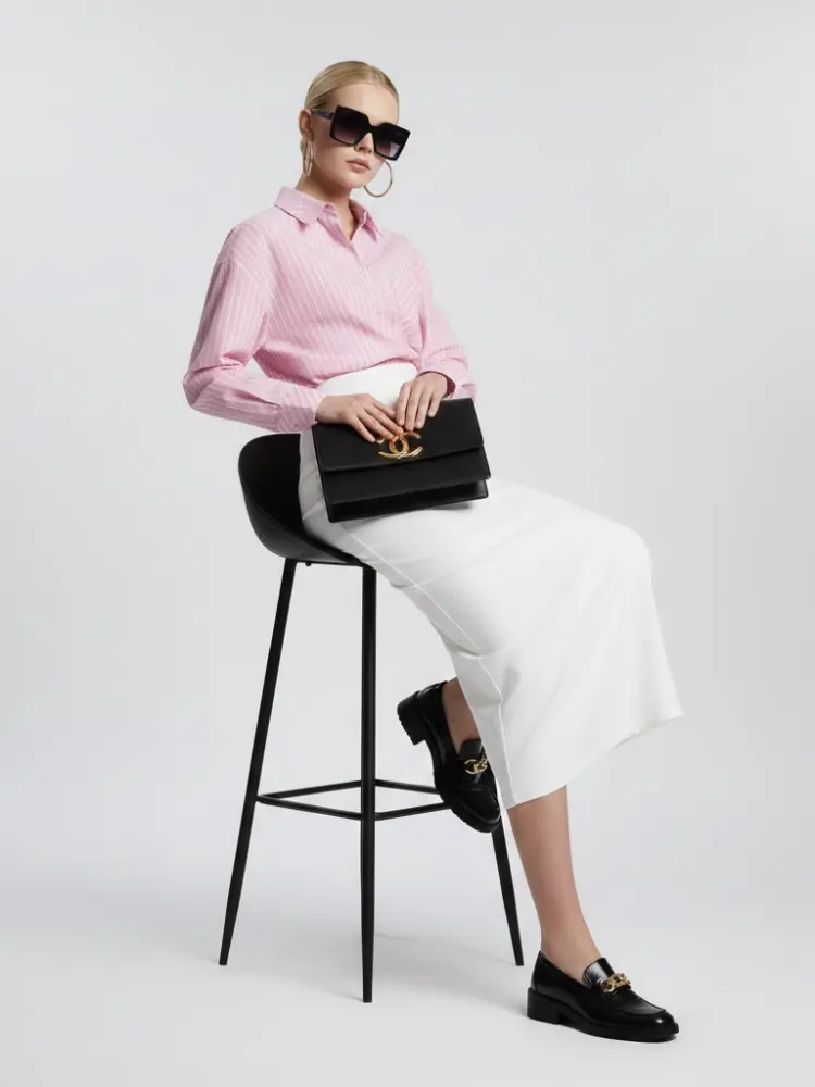 Pink Striped Oversized Shirt with Geometric Pocket • BYMANYC ® New York by BYMANYC ® New York