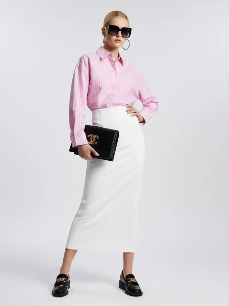 Pink Striped Oversized Shirt with Geometric Pocket • BYMANYC ® New York by BYMANYC ® New York