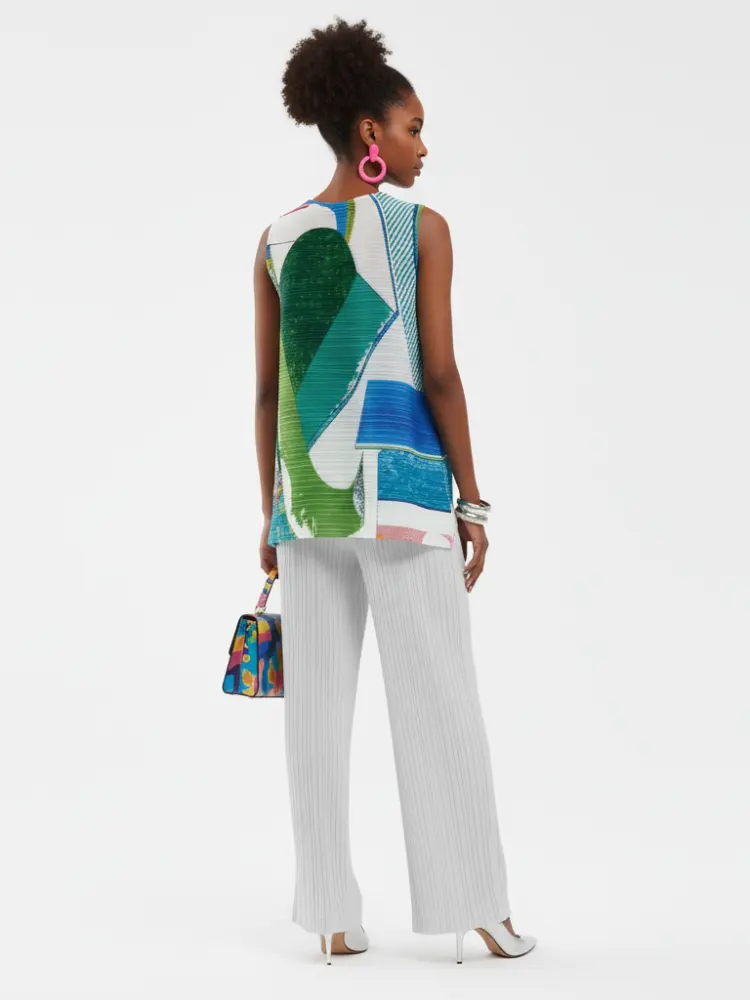 Pleated Printed Sleeveless Top, Coney Island | Women - BYMANYC ® New York by BYMANYC ® New York