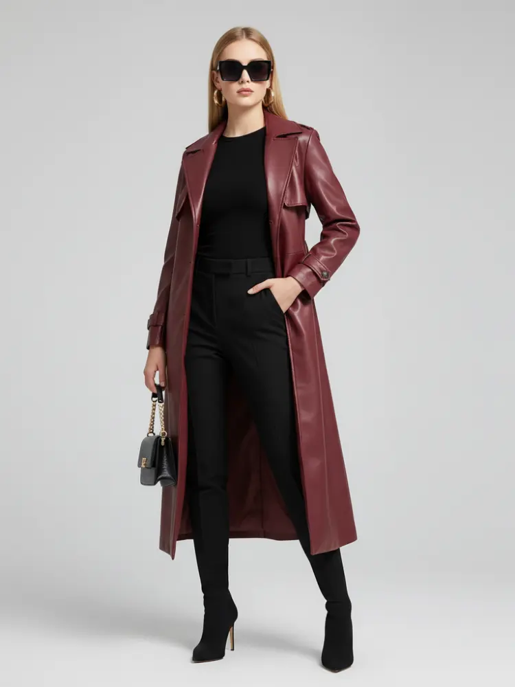 Plus-Size Long Leather-Style Windbreaker For Women, Red Hook, BYMANYC New York. by BYMANYC ® New York