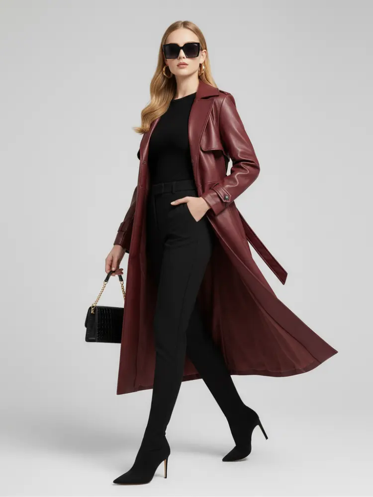 Plus-Size Long Leather-Style Windbreaker For Women, Red Hook, BYMANYC New York. by BYMANYC ® New York