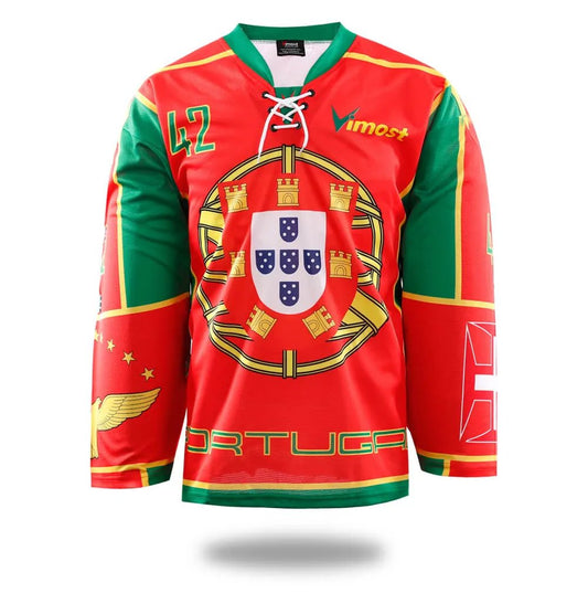 Custom Red Portugal Team Ice Hockey Jersey by Vimost Sportswear