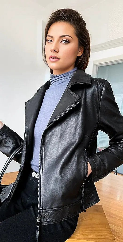 Quaz Womens Streetwear Women's Vintage Sheepskin Leather Coat by Inland Leather Co.