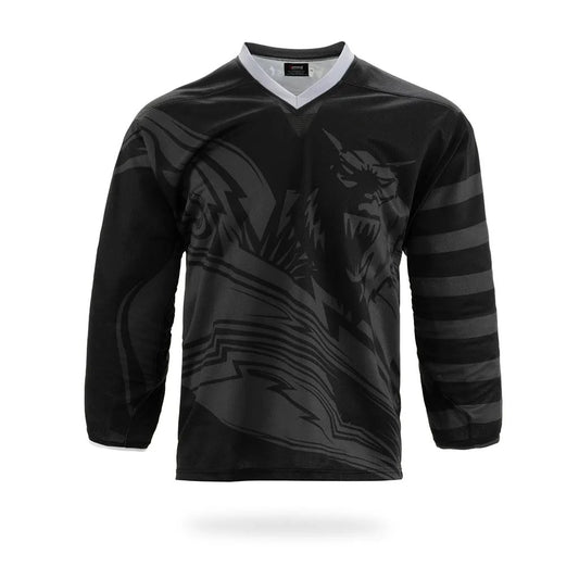 Custom Black Rampage Graphic Ice Hockey Jersey by Vimost Sportswear