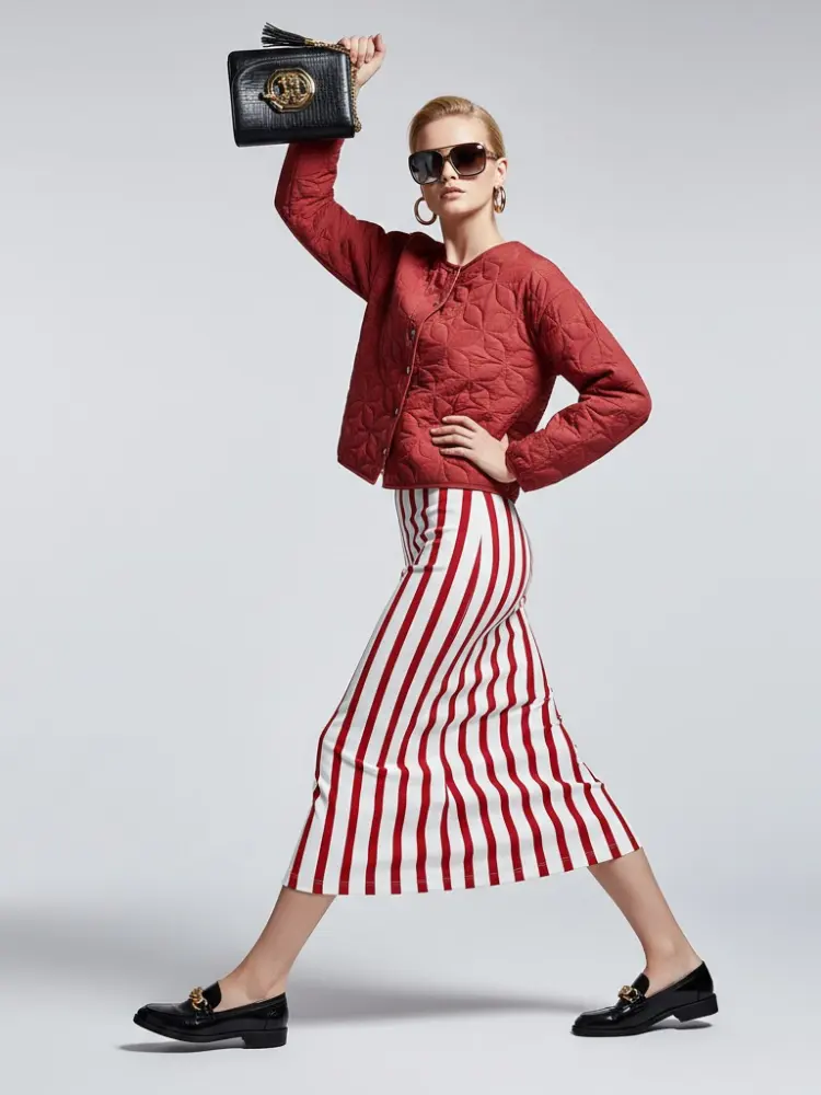 Quilted Red Jacket With Floral Geometric Embroidery BYMANYC New York Women by BYMANYC ® New York