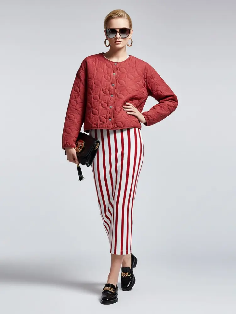 Quilted Red Jacket With Floral Geometric Embroidery BYMANYC New York Women by BYMANYC ® New York