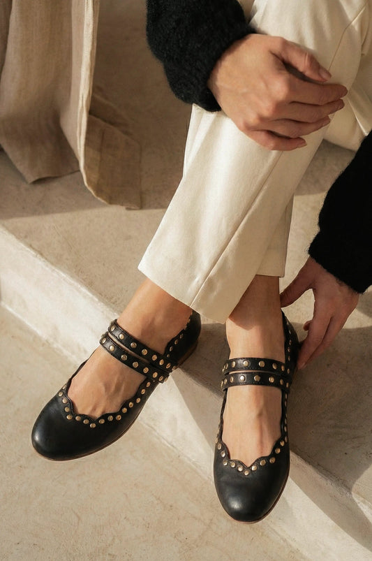 Remy Dual Strap Leather Ballet Flats by ELF