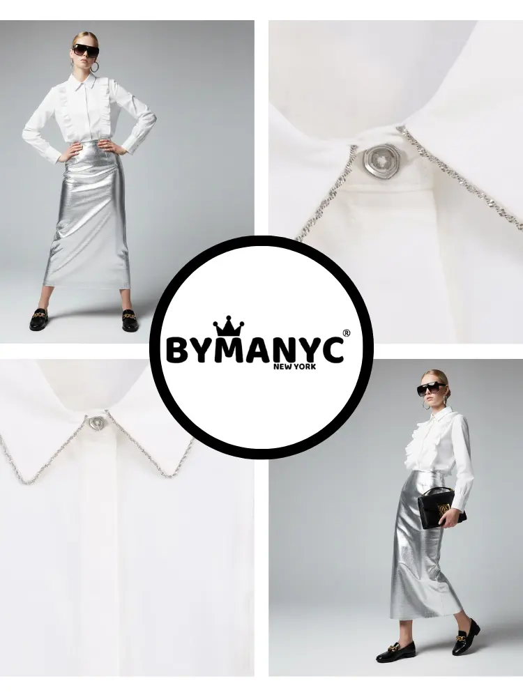 Romantic White Blouse with Ruffles and Chain Detail • BYMANYC ® New York by BYMANYC ® New York