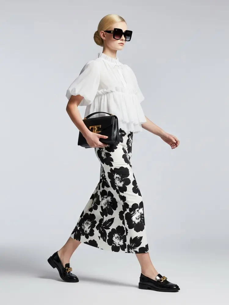 Romantic White Ruffle Blouse with Perkins Collar • BYMANYC ® New York by BYMANYC ® New York