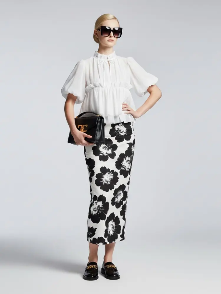 Romantic White Ruffle Blouse with Perkins Collar • BYMANYC ® New York by BYMANYC ® New York