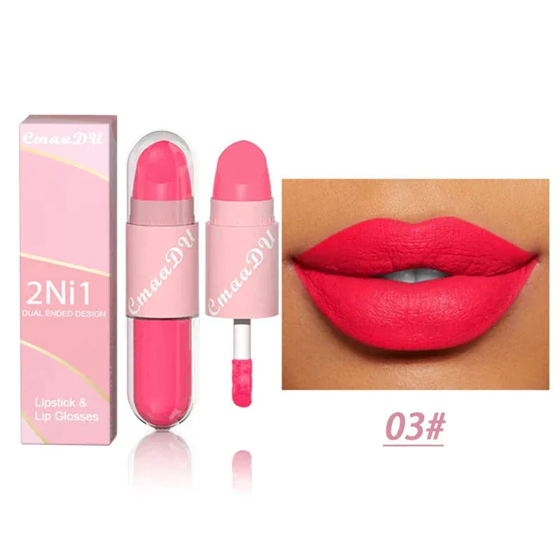 18 Colors 2 in 1 Matte Lipstick Liquid Purple Lip Glaze Double Head Lip Makeup Lasting Waterproof Velvet Sexy Dark Red Lipsticks by HMEINA Store
