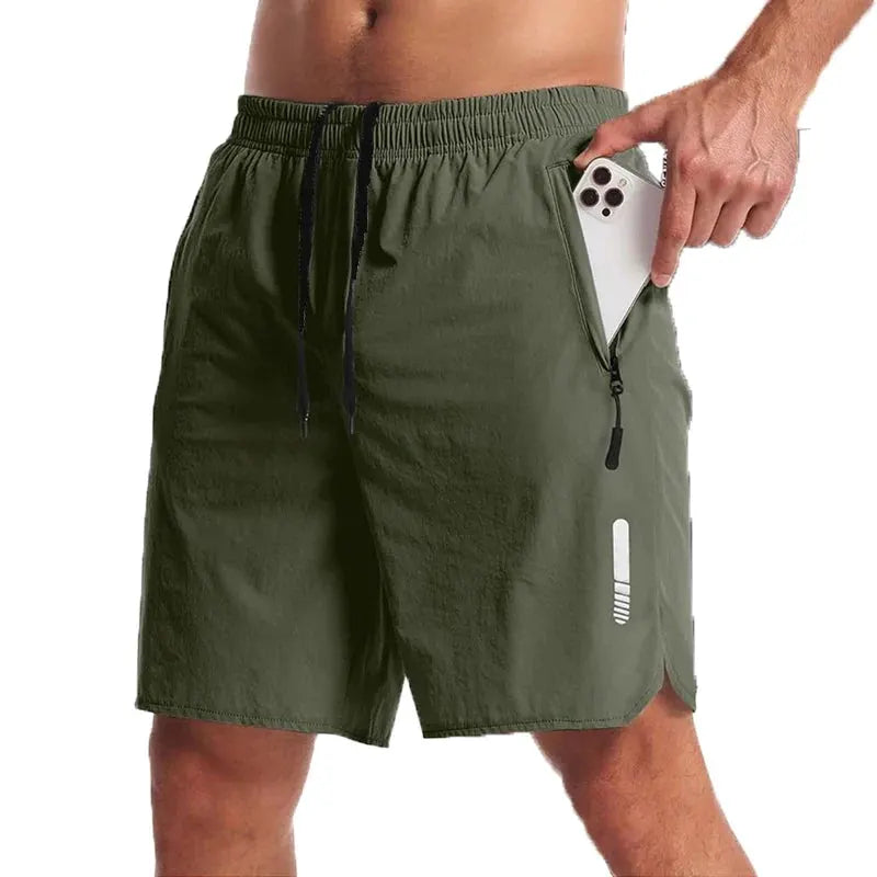 Men’s Nylon-Blend Running Shorts with Drawstring Waist and Zippered Pocket by Vimost Shop