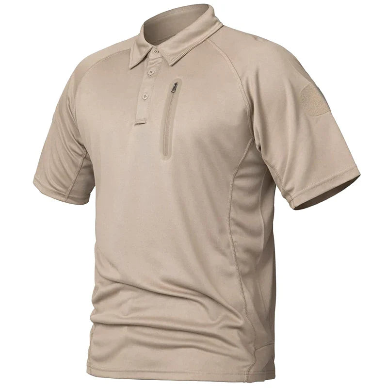 Men's Short Sleeve Polo Shirts Summer Tactical Polo with Zip Pocket Outdoor Hiking Golf Shirt Big Plus Size USA Size-5