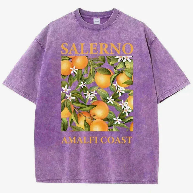 Fresh Orange Design Men's Washed Short Sleeve T-shirt Summer Casual Hip Hop Top Loose Cotton Short Sleeve by Vimost Shop