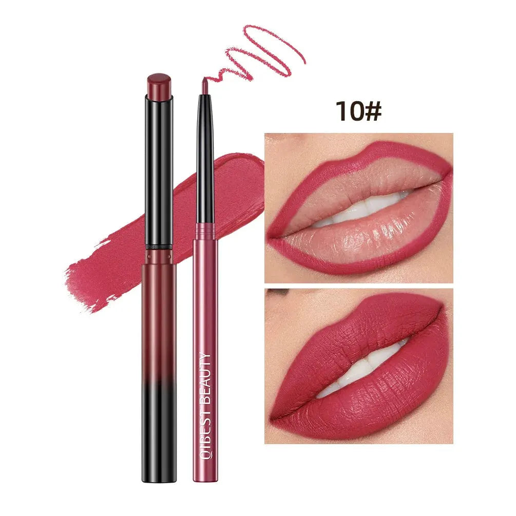 QIBEST 2pcs Lipstick Lipliner Pen Set Matte Velvet Lip Liner Pencil Contour Makeup Sexy Red Lip Stick Long Lasting Cosmetics by QiBest Official Store