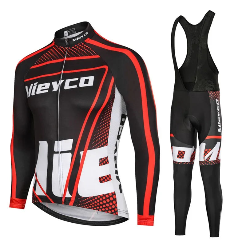 Men Long Sleeve Cycling Jersey Set MTB Road Bike Breathable Outdoor Cycling Suit-6
