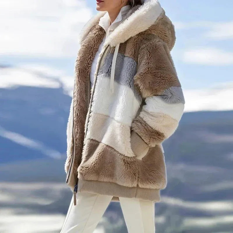 Women’s Hooded Zip-Front Patchwork Jacket by Vimost Shop