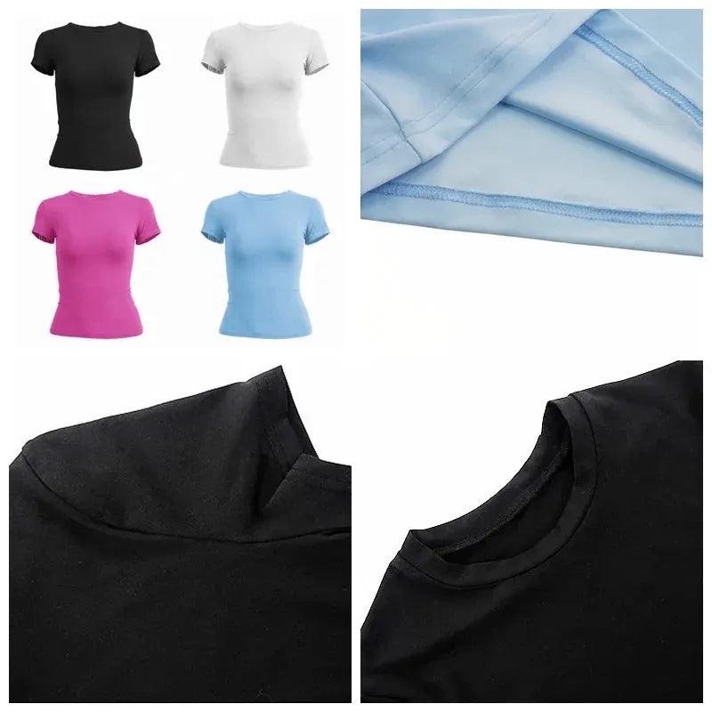 Women’s Slim-Fit Stretch Knit Crew-Neck T-Shirt with Short Sleeves by Vimost Shop