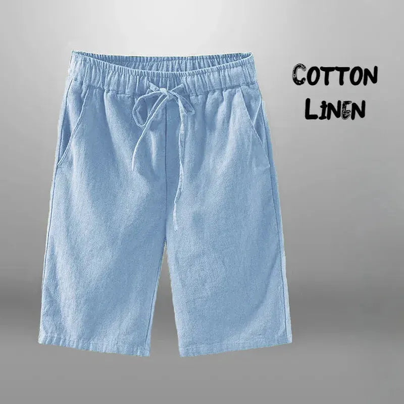 Men’s Cotton-Linen Knee-Length Drawstring Shorts with Pockets and Regular Fit by Vimost Shop