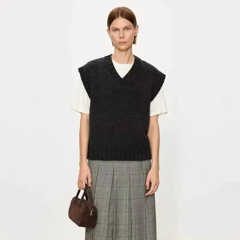 V-Neck Sleeveless Knit Vest by Vimost Shop