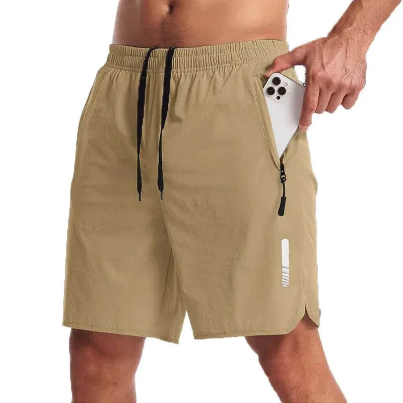 Men’s Nylon-Blend Running Shorts with Drawstring Waist and Zippered Pocket by Vimost Shop