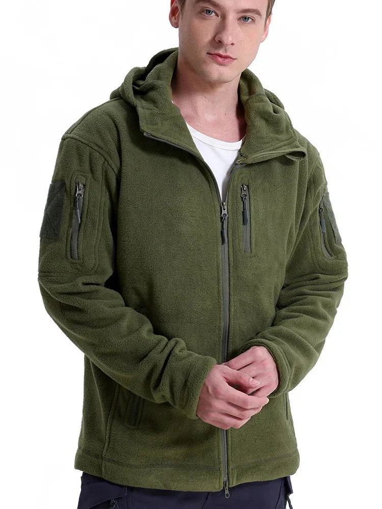 Men's Hunting Fleece Jacket Hiking Hunting Outdoor Fleece  Tactical Jacket Winter Warm Full Zip Military Hoodies Multi-Pockets-1