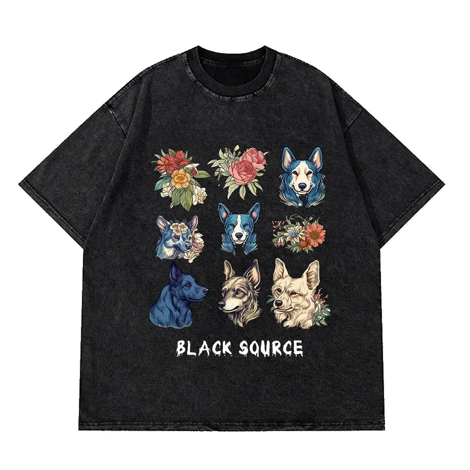 Gothic Dog Letter Print Vintage Washed Oversized T-Shirt by Vimost Shop