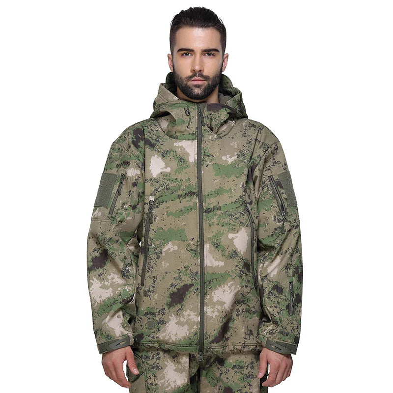 Men's Soft Shell Camouflage Tactical Jacket Men Waterproof Fleece Lined Coat Hooded Outdoor Hiking Hunting Clothes-2