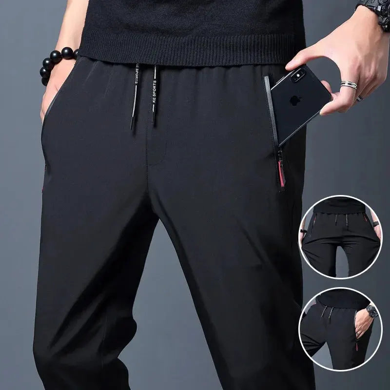 Men's Lightweight Straight-Leg Pants with Elastic Waist for Everyday Wear by Vimost Shop