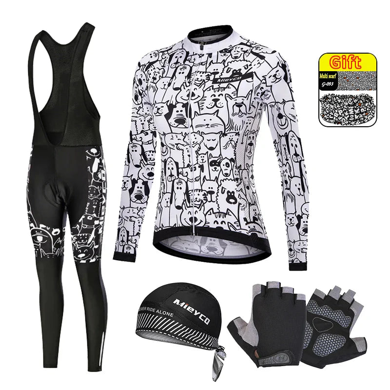 Women Long Sleeve Cycling Jersey Set MTB Bike Pants Kit Breathable Sportswear-7