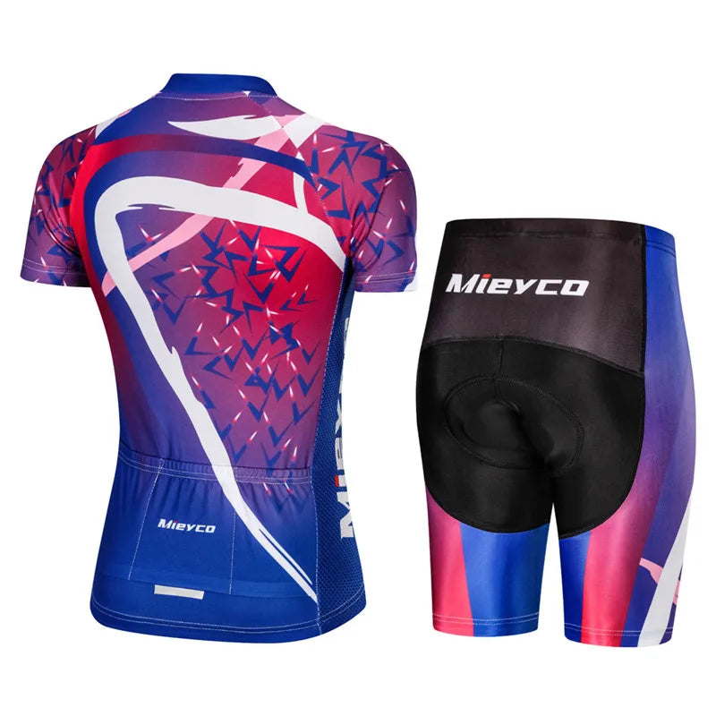 Women Short Sleeve Cycling Jersey Set Summer Bike Bib Shorts Suit-2