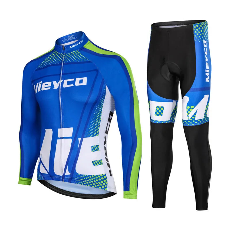 Men Long Sleeve Cycling Jersey Set MTB Road Bike Breathable Outdoor Cycling Suit-9