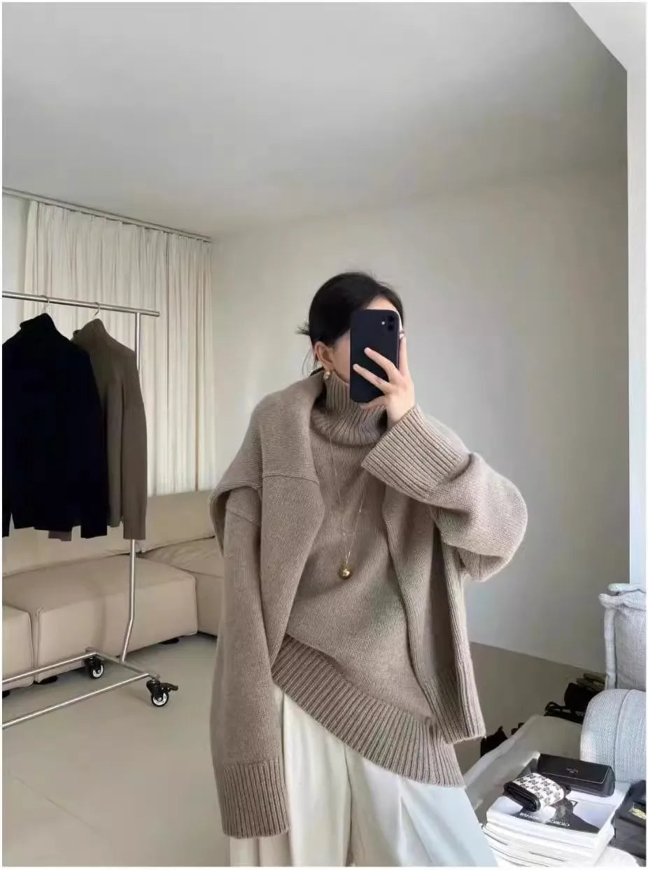 100% pure cashmere sweater for women high-neck sweater loose and thickened silhouette sweater-2