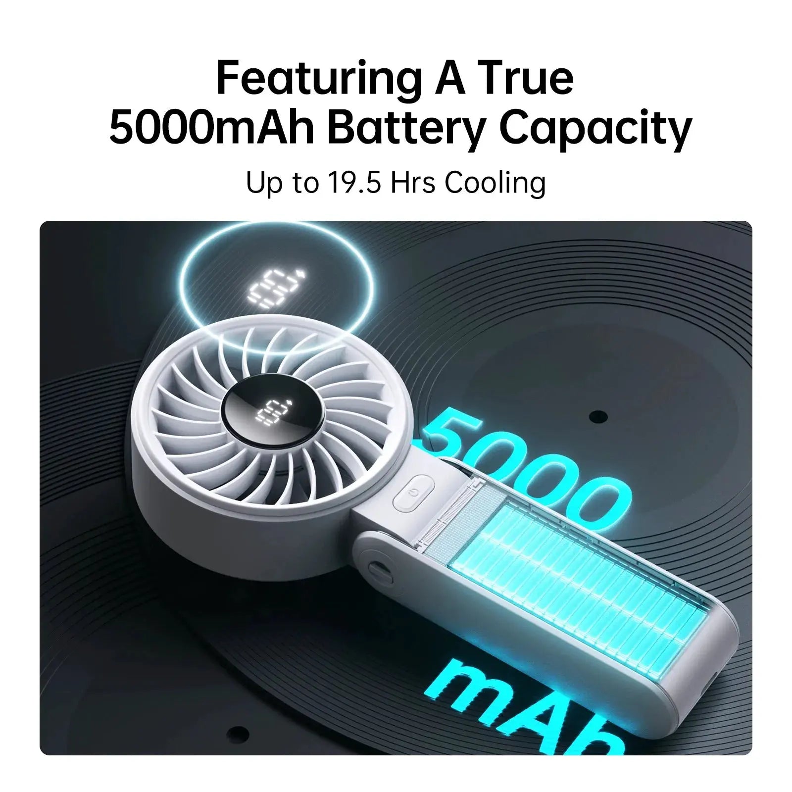 JISULIFE Portable Handheld Fan with LED Display,5 Speeds,5000mAh,150°Folded,3-IN-1 Hand/Desk/Neck Multifunction Personal Fan by JISULIFE Official Store