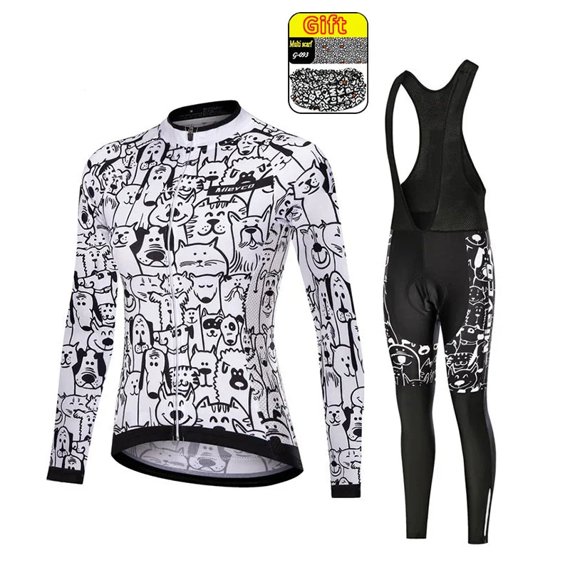 Women Long Sleeve Cycling Jersey Set MTB Bike Pants Kit Breathable Sportswear-10