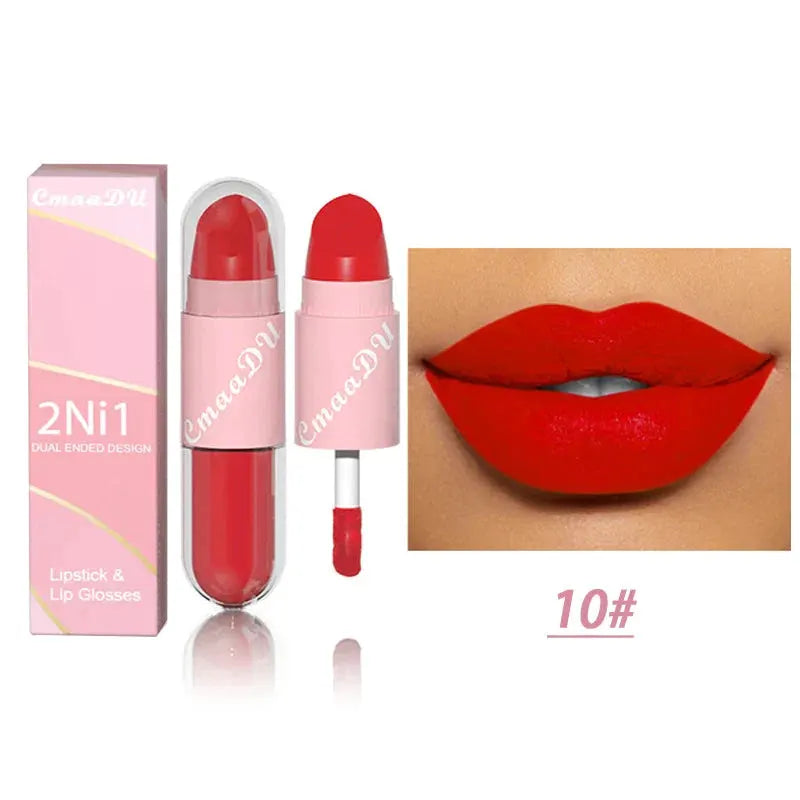 18 Colors 2 in 1 Matte Lipstick Liquid Purple Lip Glaze Double Head Lip Makeup Lasting Waterproof Velvet Sexy Dark Red Lipsticks by HMEINA Store