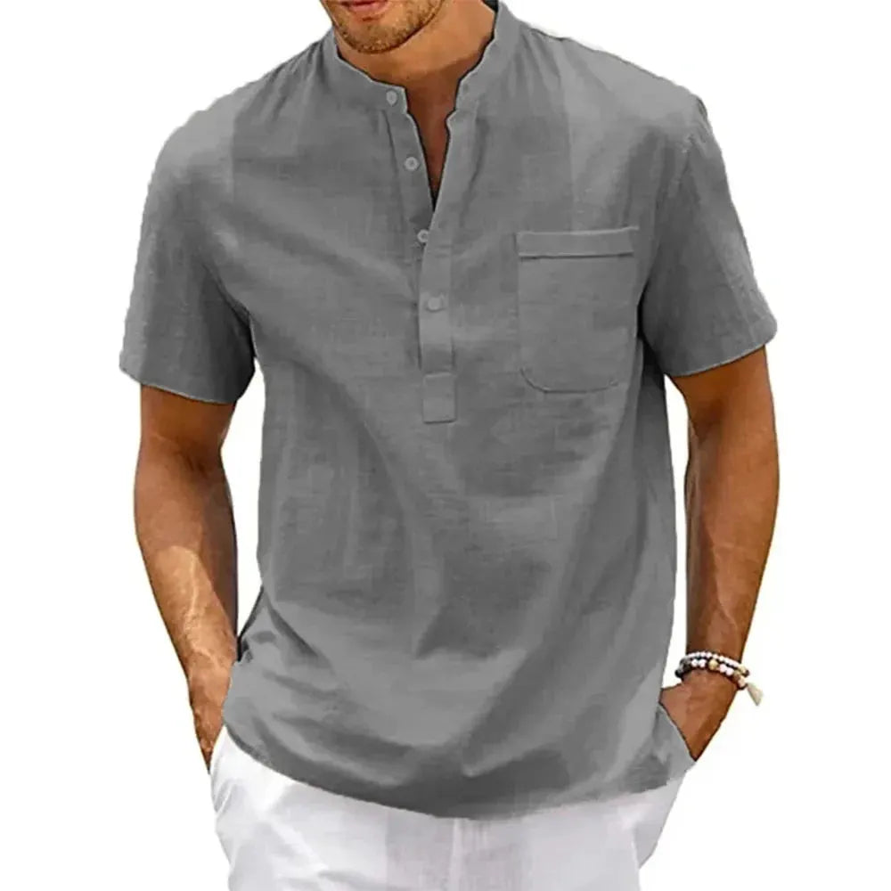 Men’s Short-Sleeve Cotton-Linen Henley Shirt by Vimost Shop